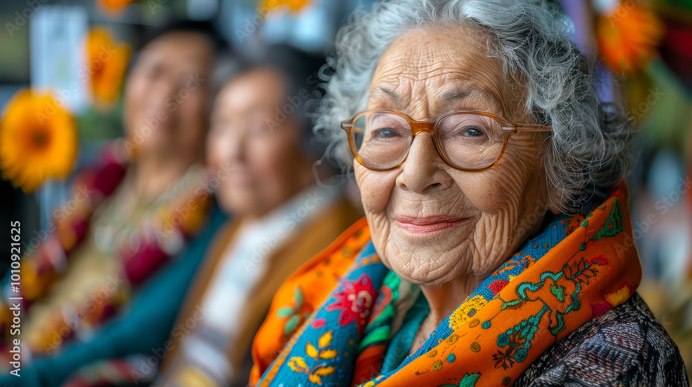 Elderly People Enjoying Vibrant Senior Community Event with Smiling Seniors, Colorful Scarves, Socializing in Daytime Setting Elderly People Enjoying Vibrant Senior Community Event with Smiling Seniors, Colorful Scarves, Socializing in Daytime Setting