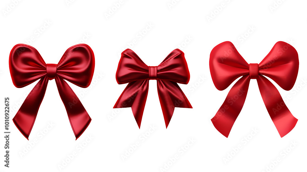 Fototapeta premium set of Christmas red bows decoration on transparent background