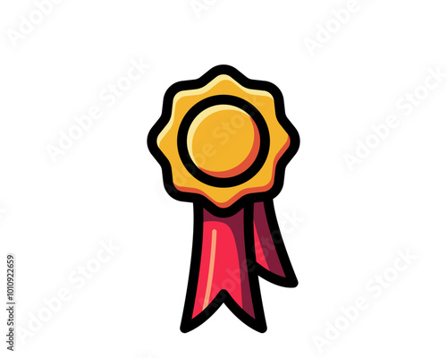 Medal with ribbon premium quality vector icon. Best choice label, certified badge, approval chec or award guarantee. photo