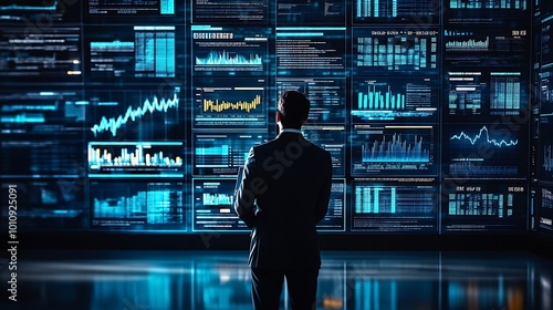 A dynamic image of an analyst using a sophisticated data management system to analyze and interpret complex data sets