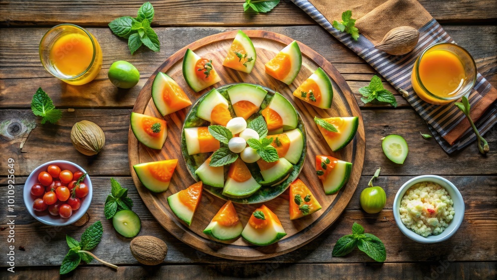 Enjoy a delightful Charentais melon appetizer, perfect for Keto and Paleo diets. This rustic vegetarian snack is a delicious and healthy choice for meals. Enjoy a delightful Charentais melon appetizer, perfect for Keto and Paleo diets. This rustic vegetarian snack is a delicious and healthy choice for meals.