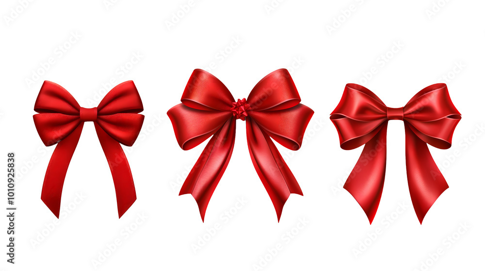 Fototapeta premium set of Christmas red bows decoration on transparent background