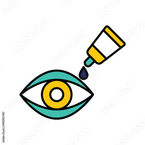 eye with drops color line icon with white background vector stock illustration