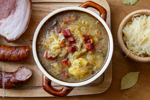 Schilderij op canvas Kapuśniak - homemade, traditional Polish soup made of sauerkraut with potatoes,