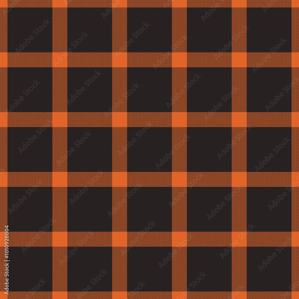 Page plaid vector texture, fur check tartan background. Reel seamless fabric textile pattern in orange and dark colors. Page plaid vector texture, fur check tartan background. Reel seamless fabric textile pattern in orange and dark colors.