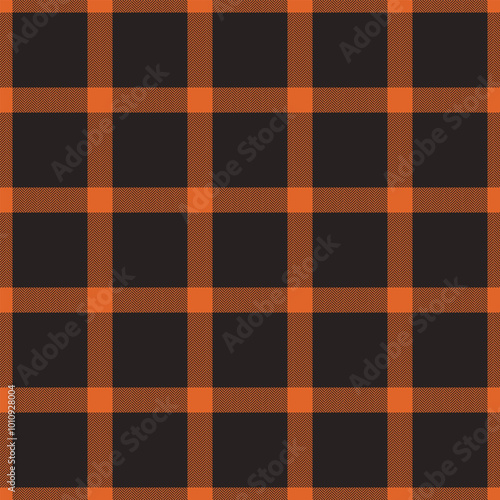 Page plaid vector texture, fur check tartan background. Reel seamless fabric textile pattern in orange and dark colors.