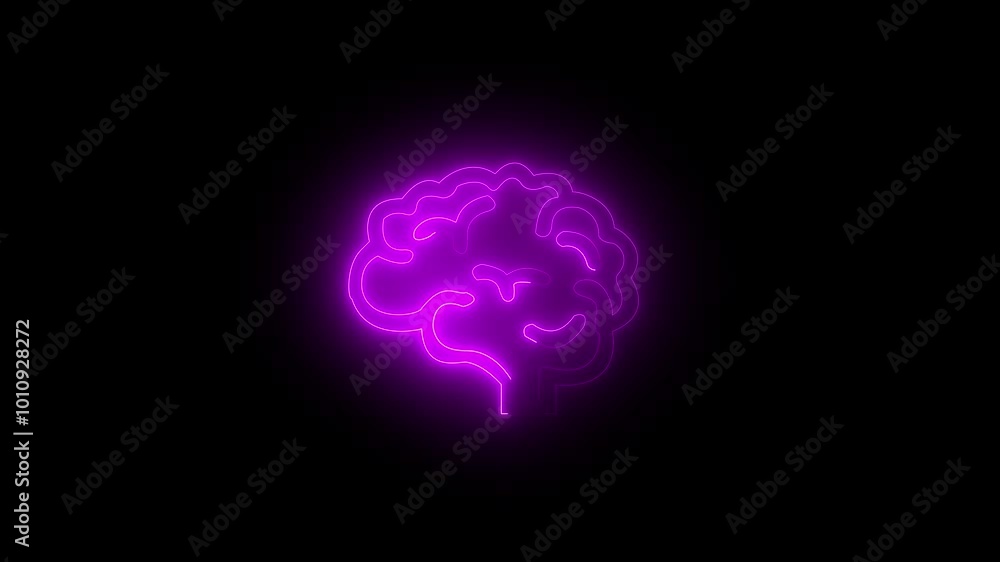 brain concept neon line .Neon brain icon animation brain concept neon line .Neon brain icon animation