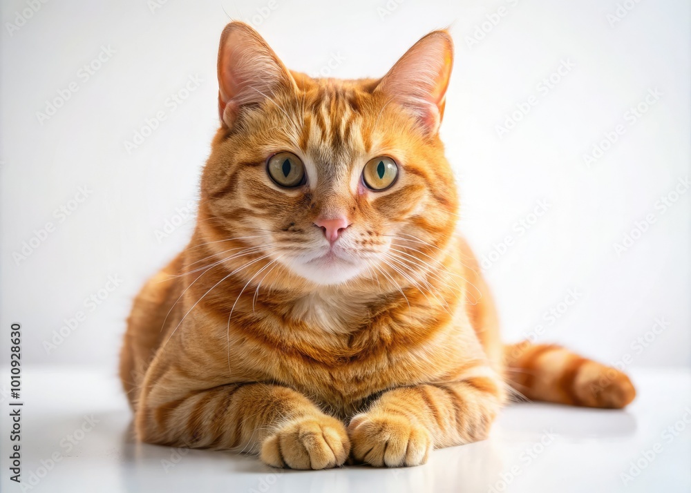 Charming ginger cat nestled against a white backdrop, ideal for pet lovers, cat owners, and animal enthusiasts celebrating the allure of this delightful feline. Charming ginger cat nestled against a white backdrop, ideal for pet lovers, cat owners, and animal enthusiasts celebrating the allure of this delightful feline.