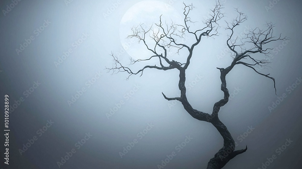 Εκτύπωση καμβά A foggy, moonlit night scene in a haunted forest with twisted trees and eerie blue lighting
