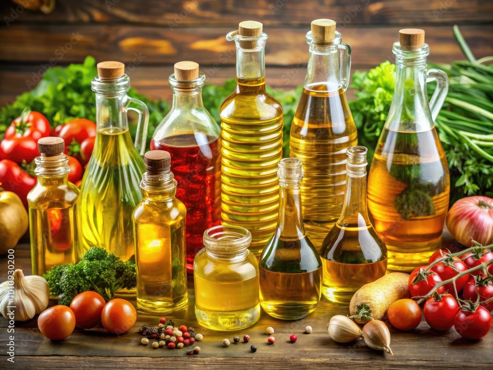 Enhance your cooking with this assorted set of vegetable oil bottles. Perfect for healthy recipes and essential for every kitchen, they're a must-have for culinary enthusiasts. Enhance your cooking with this assorted set of vegetable oil bottles. Perfect for healthy recipes and essential for every kitchen, they're a must-have for culinary enthusiasts.