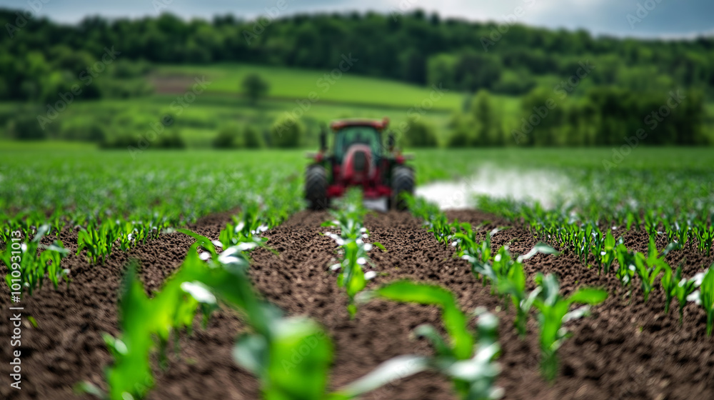 the tractor is working in the field the tractor is working in the field