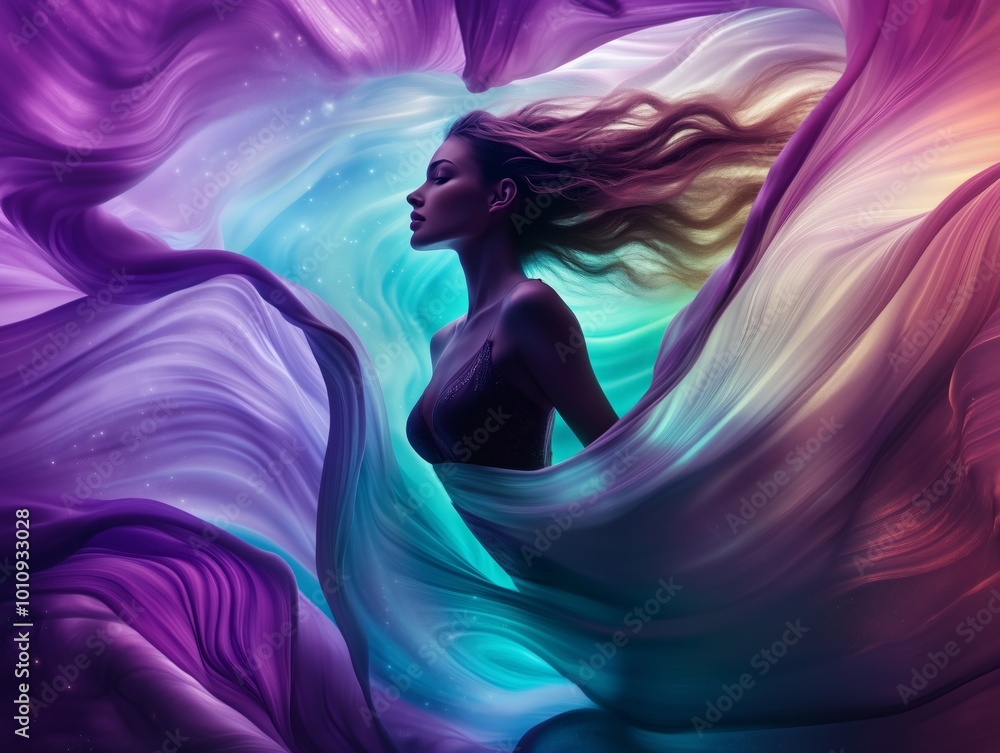 custom made wallpaper toronto digitalSurreal Image of Woman Floating in Vivid Fantasy Colors