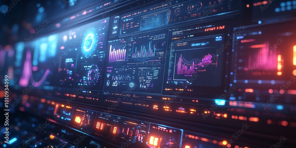Fototapeta premium Detailed Financial Analytics Dashboard Displaying Stock Market Data for Business Investment Research