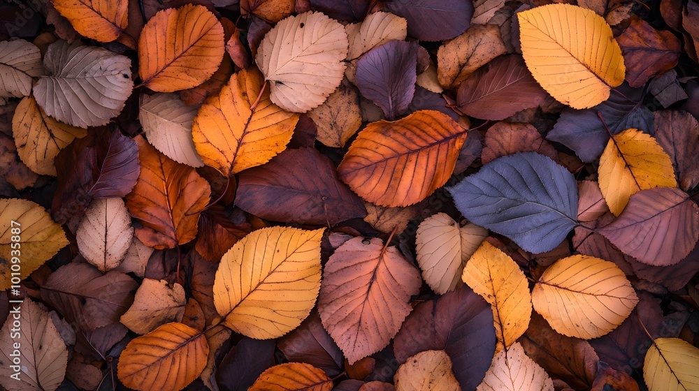 A pile of autumn leaves on the ground, seen from above. The colors range from deep brown to vibrant orange and yellow, creating an intricate pattern that resembles nature's artistry A pile of autumn leaves on the ground, seen from above. The colors range from deep brown to vibrant orange and yellow, creating an intricate pattern that resembles nature's artistry