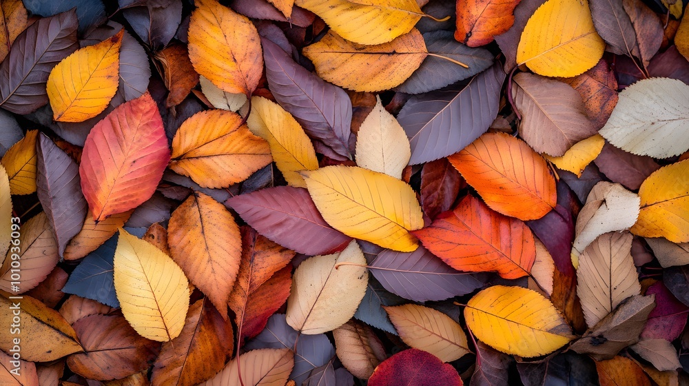 A pile of autumn leaves on the ground, seen from above. The colors range from deep brown to vibrant orange and yellow, creating an intricate pattern that resembles nature's artistry A pile of autumn leaves on the ground, seen from above. The colors range from deep brown to vibrant orange and yellow, creating an intricate pattern that resembles nature's artistry