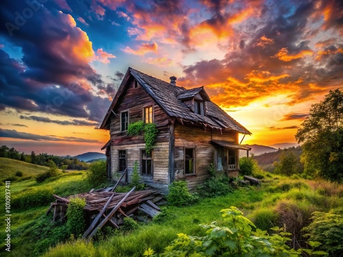 Abandoned Old House in Village Collapses Over Time, Showcasing Rustic Charm and Nature's Reclamation of Architecture