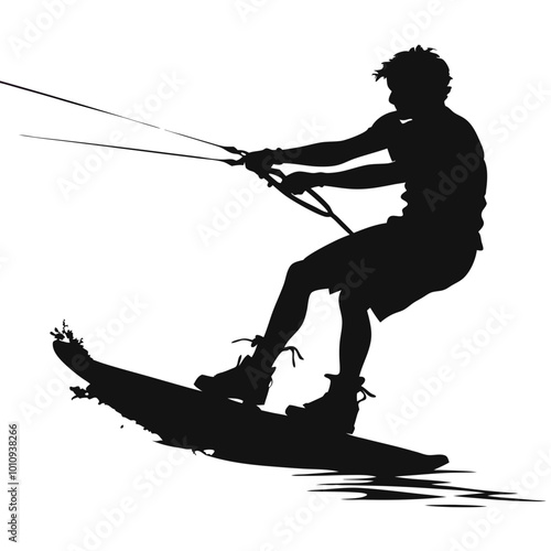 Silhouette of Wakeboarder in Action 