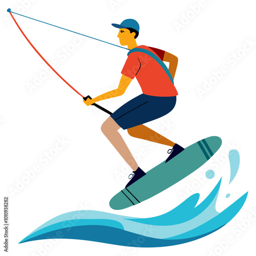 Wakeboarding Adrenaline: A vibrant illustration of a man wakeboarding, capturing the thrill and energy of watersports.