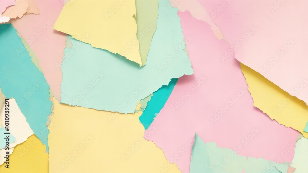 Cyan, Beige, yellow, peach colors ripped paper pieces collage pastel background Cyan, Beige, yellow, peach colors ripped paper pieces collage pastel background