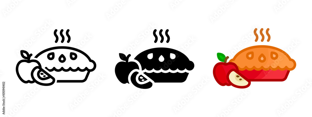 Naklejka premium Apple pie icon. Traditional dish sign. Homemade cake color illustration. Strudel symbol.