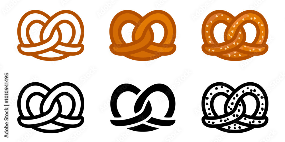 Brezel schwarz-weiss icon. Laugenbrezel mit Salz sign. Bretzel brown illustration. German pastry pictogram. Brezel schwarz-weiss icon. Laugenbrezel mit Salz sign. Bretzel brown illustration. German pastry pictogram.