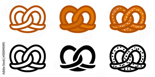 Brezel schwarz-weiss icon. Laugenbrezel mit Salz sign. Bretzel brown illustration. German pastry pictogram.
