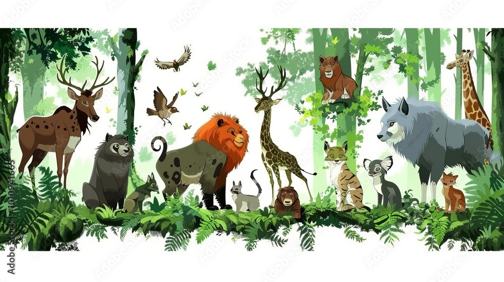 Obraz premium Cartoon 3D World Wildlife Conservation Day includes various types of wild animals. Isolate A white background surrounds the main subject