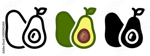 half avocado black and color icon. Healthy eating sign. organic food symbol. avocado seed illustration.