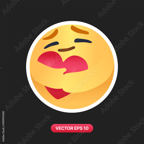 Social Media Care Emoji Hugging a Heart for Post and Story Reactions Vector Design