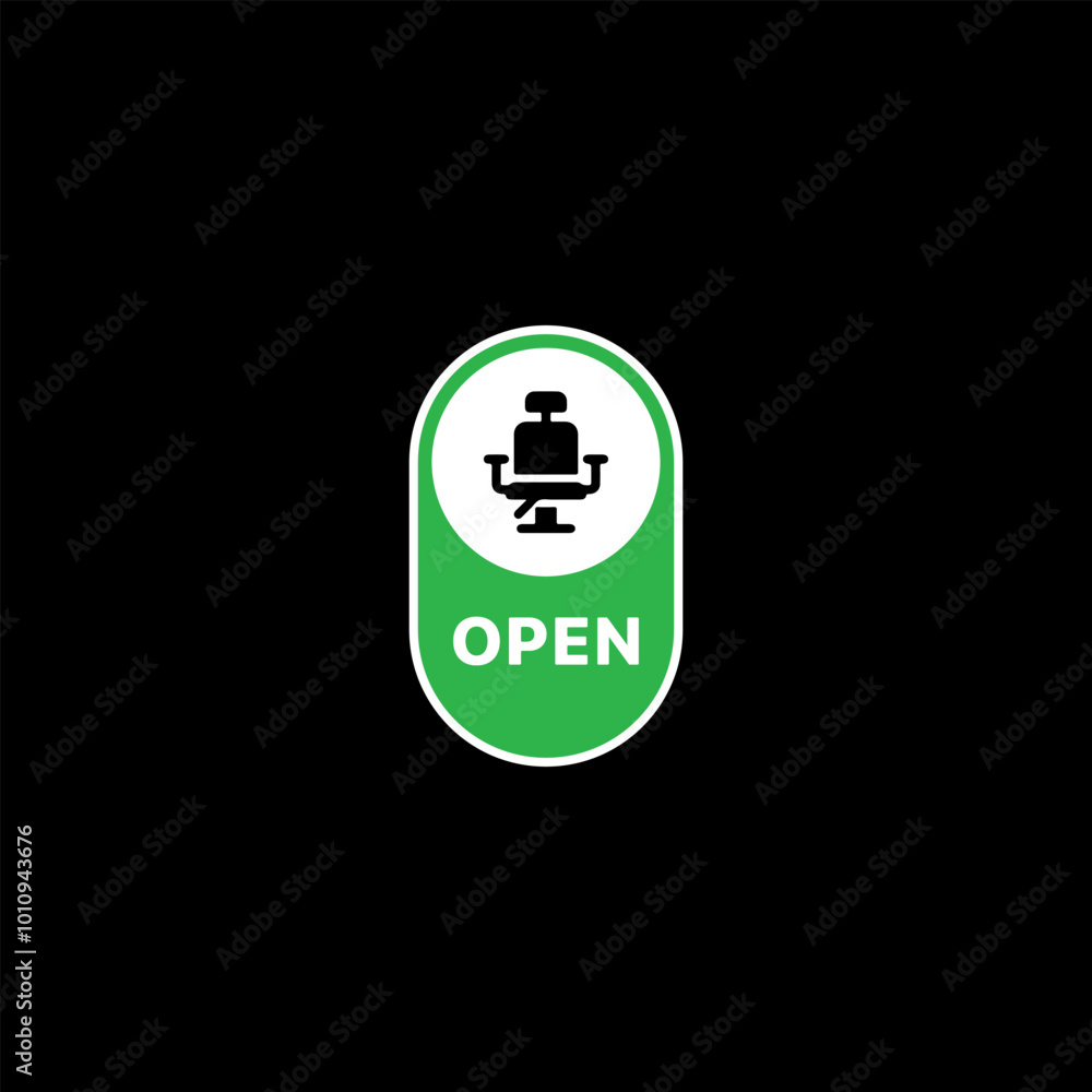 Barbershop Door Sign: Open Sign with Barber Chair Illustration for Entry Barbershop Door Sign: Open Sign with Barber Chair Illustration for Entry
