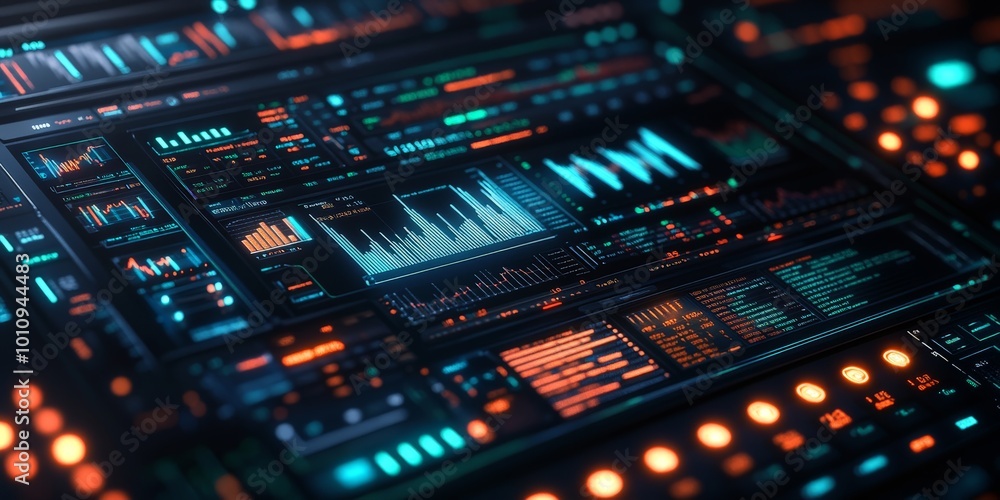 Naklejka premium Detailed Financial Analytics Dashboard Displaying Stock Market Data for Business Investment Research