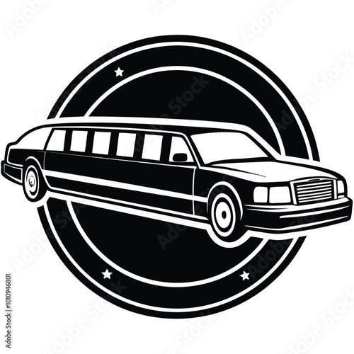 Black luxurious limousine vector silhouette illustration isolated on a white background. Premium people transportation concept.