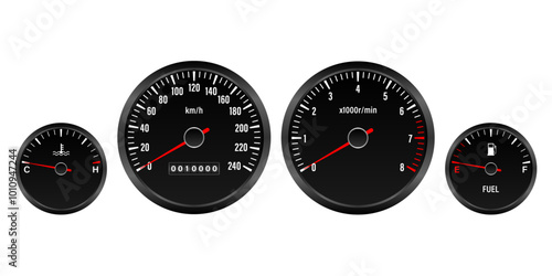Car Dashboard. Car Panel Display. Car Speedometer Dashboard. Tachometer or Odometer Display. Vector Illustration.