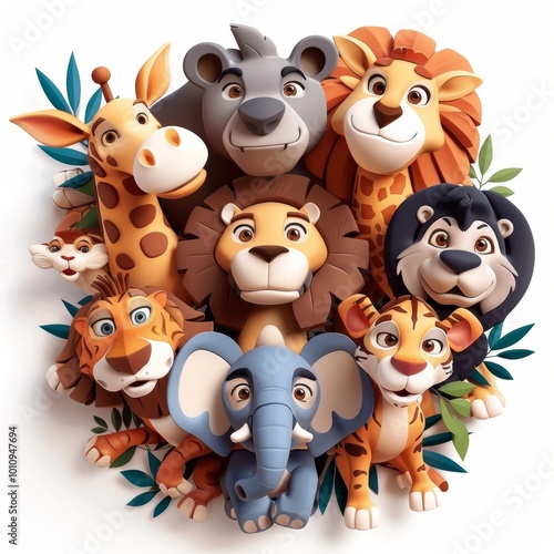 Cartoon 3D World Wildlife Conservation Day includes various types of wild animals. Isolate A white background surrounds the main subject