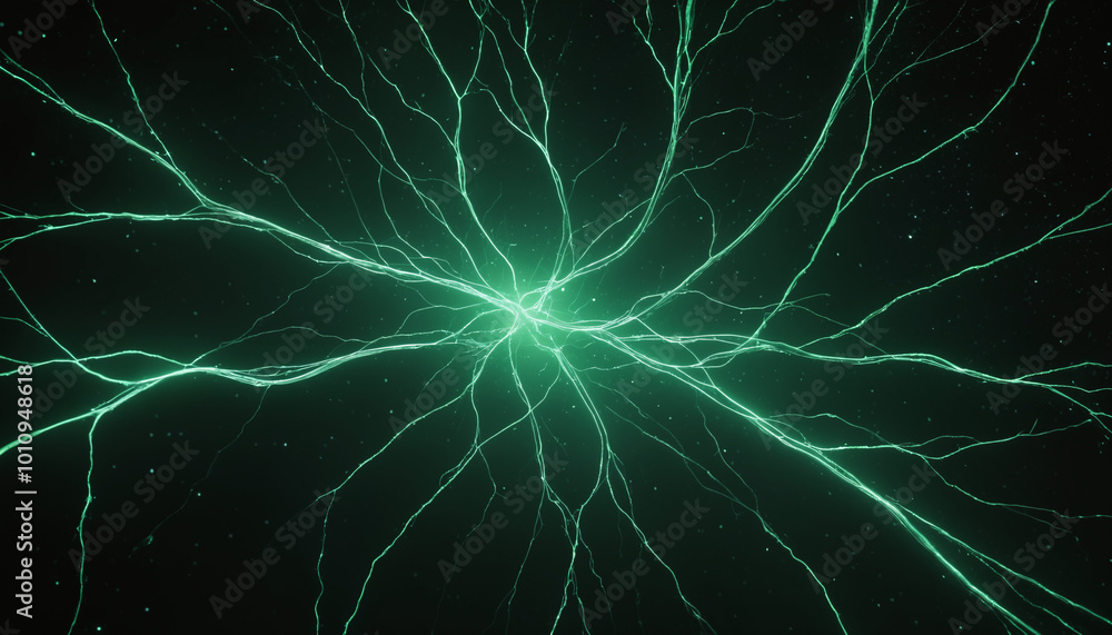 Abstract brain connections, neural connections, artificial intelligence glow aurora art, biology visualized in green Abstract brain connections, neural connections, artificial intelligence glow aurora art, biology visualized in green