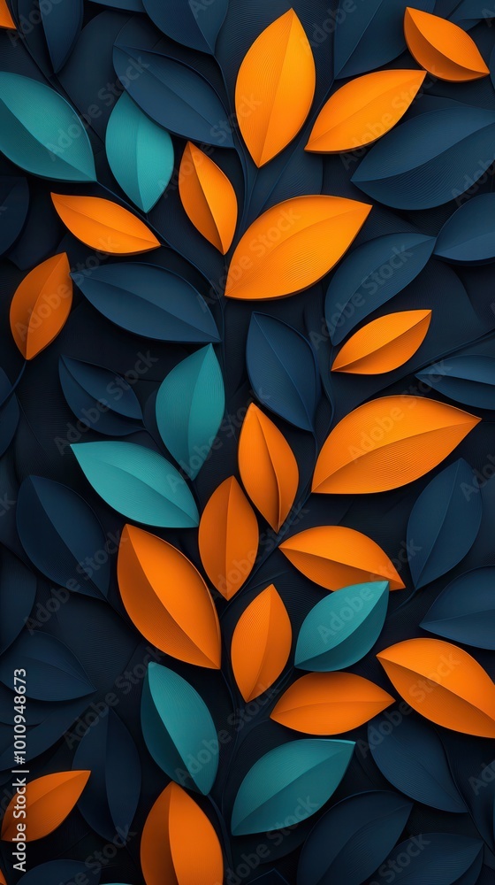 custom made wallpaper toronto digitalAbstract Blue and Orange Leaves Pattern.