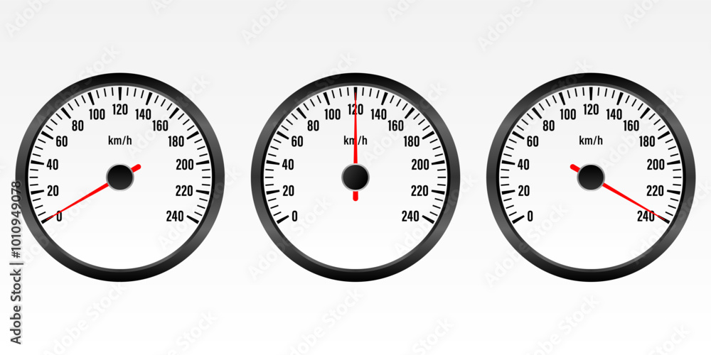 Naklejka premium Car Speedometer Dashboard. Car Speed Meter Gauge. Tachometer or Odometer Display. Vector Illustration.