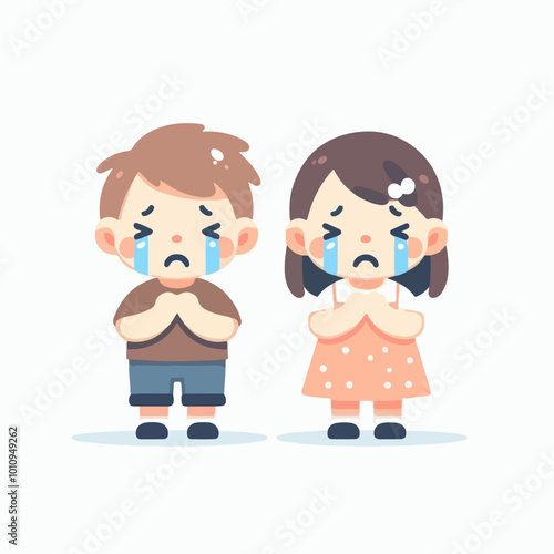 crying children flat illustration