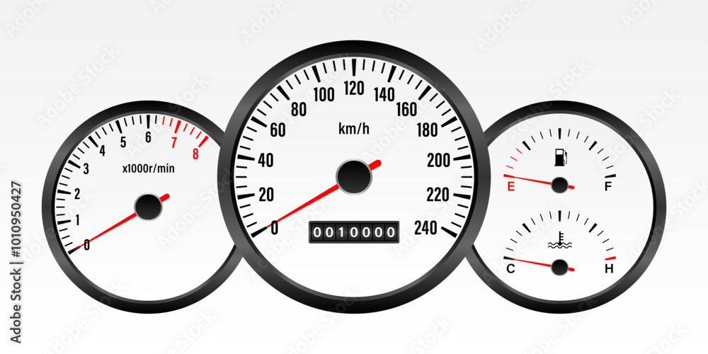 Naklejka premium Car Dashboard. Car Panel Display. Car Speedometer Dashboard. Tachometer or Odometer Display. Vector Illustration.
