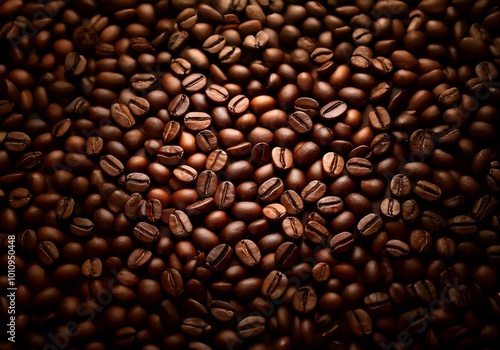 A close-up shot of roasted coffee beans, showcasing their rich brown color and intricate details.