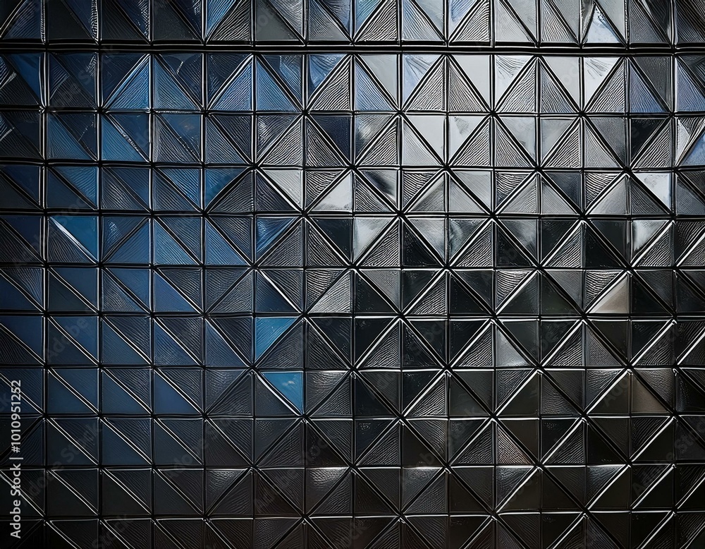 Polished, Semigloss Wall background with tiles. Triangular, tile Wallpaper with 3D, Black blocks. 3D Render Polished, Semigloss Wall background with tiles. Triangular, tile Wallpaper with 3D, Black blocks. 3D Render