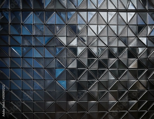 Polished  Semigloss Wall background with tiles. Triangular  tile Wallpaper with 3D  Black blocks. 3D Render