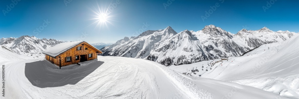 Panoramic Black and White View of Snowy Mountains in the Alps Panoramic Black and White View of Snowy Mountains in the Alps