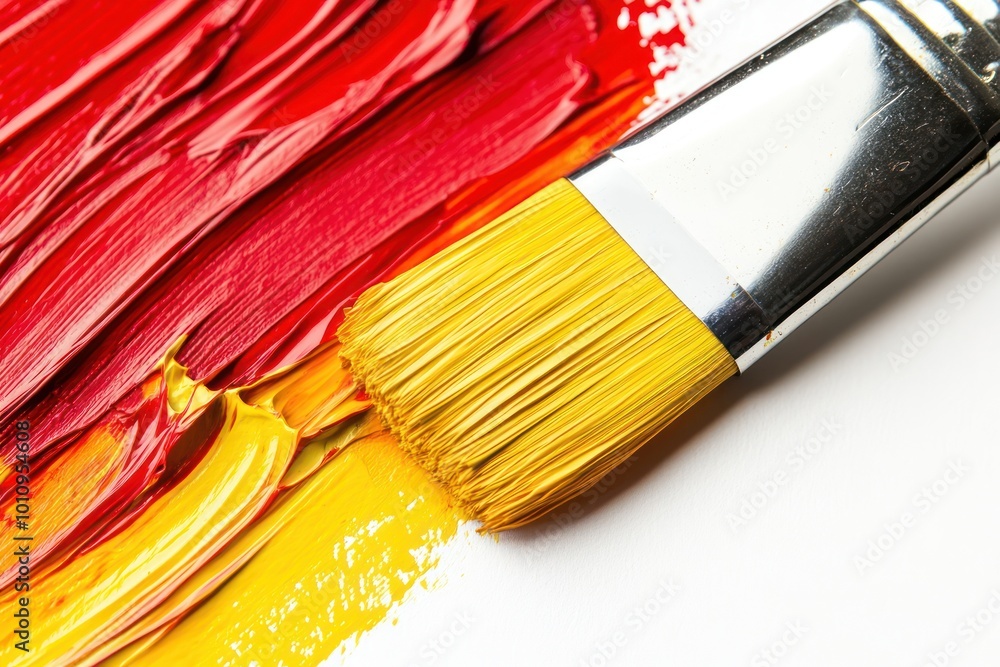 Fototapeta premium Paintbrush with Red and Yellow Paint