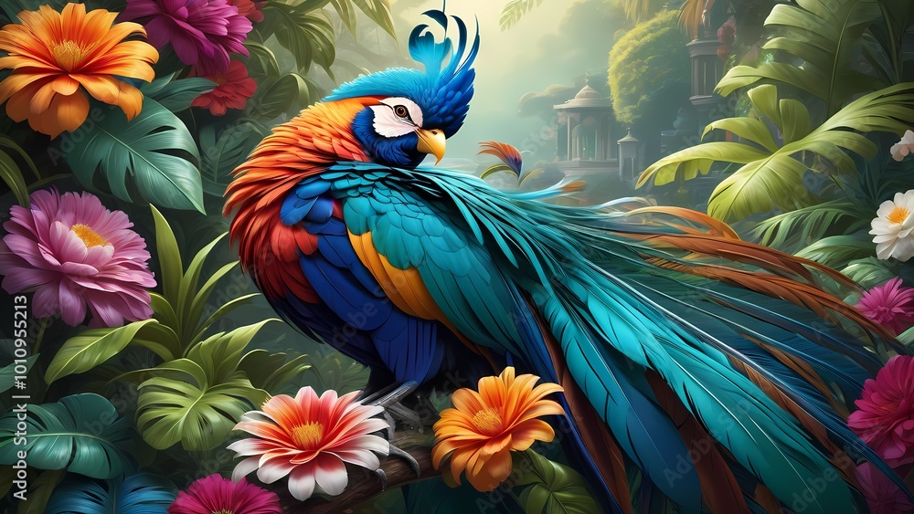 Obraz premium parrot on a flowers
