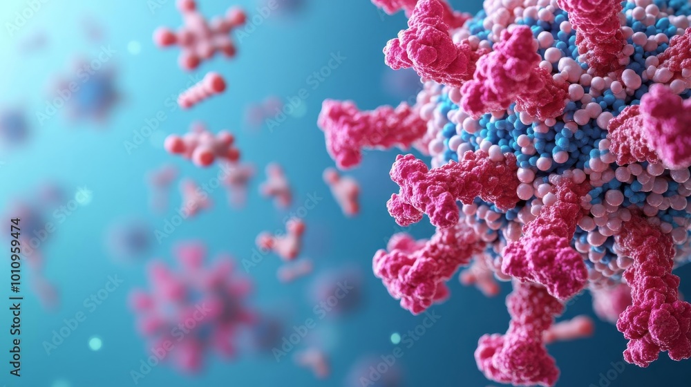Antibiotic action on bacterial peptidoglycan, molecular disintegration, 3D rendering Antibiotic action on bacterial peptidoglycan, molecular disintegration, 3D rendering