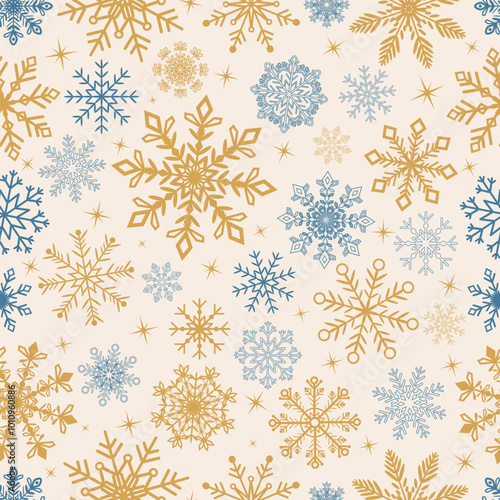 Wallpaper Mural Snowflake vector seamless pattern design, Christmas, happy new year, winter holidays, cold season snow flakes, snowfall. white background
 Torontodigital.ca
