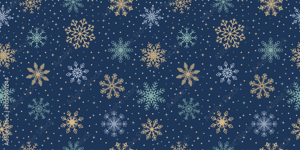Snowflake vector seamless pattern design, Christmas, happy new year, winter holidays, cold season snow flakes, snowfall. Blue background
Snowflake vector seamless pattern design, Christmas, happy new year, winter holidays, cold season snow flakes, snowfall. Blue background