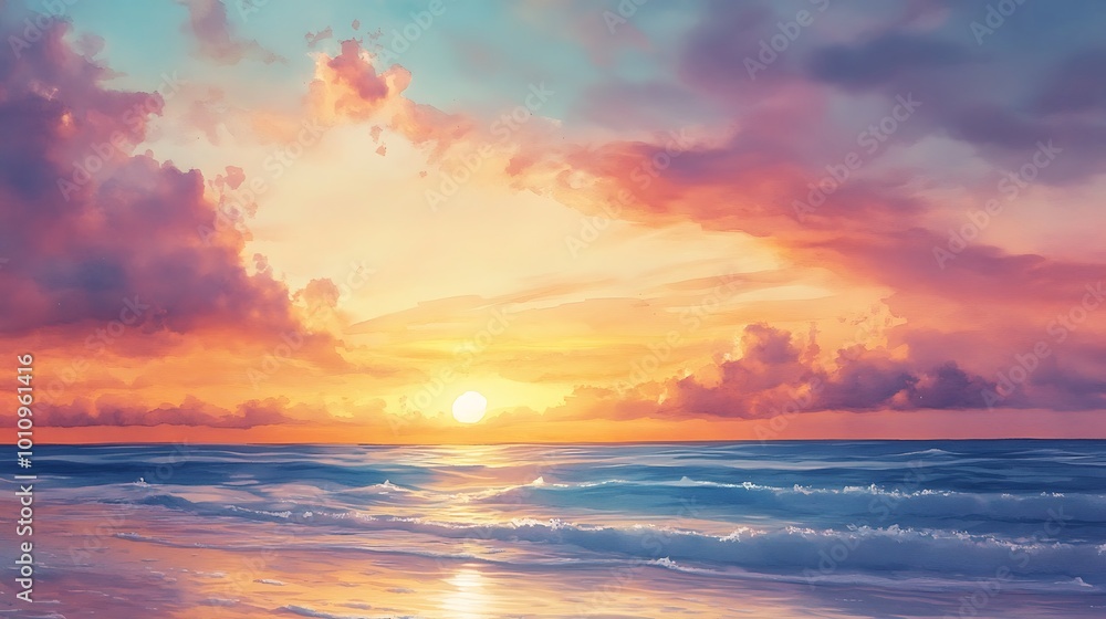 Serene Ocean Sunset with Dramatic Clouds. Serene Ocean Sunset with Dramatic Clouds.