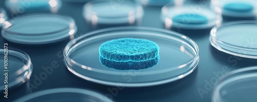 Bacterial colony growing on petri dish, biofilm formation, 3D rendering